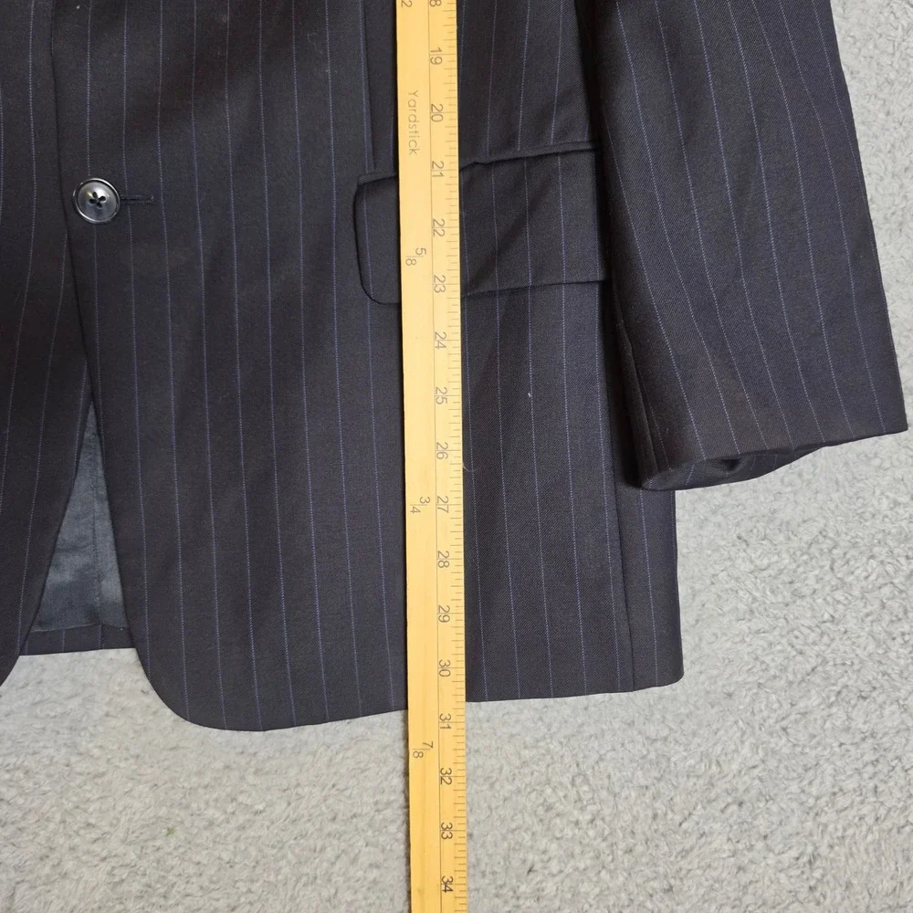 Savile Row Suit Men 40R W34 Navy Blue Two Pieces Pinstripe Pleated Cuffed Wool